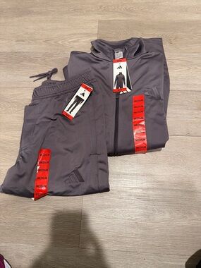 adidas Medium charcoal gray zip-up jogger set with logo